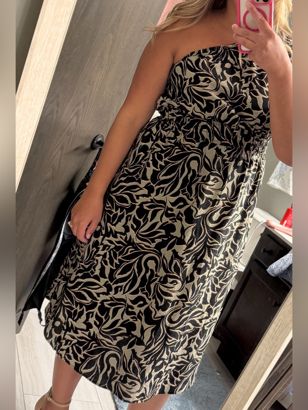 Maurices Black green and Cream Strapless Printed Dress NWT